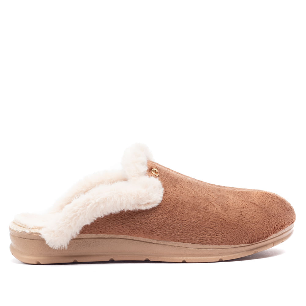 Pantufa Feminina Pegada Quentinha com Pelinho Marrom/Bege