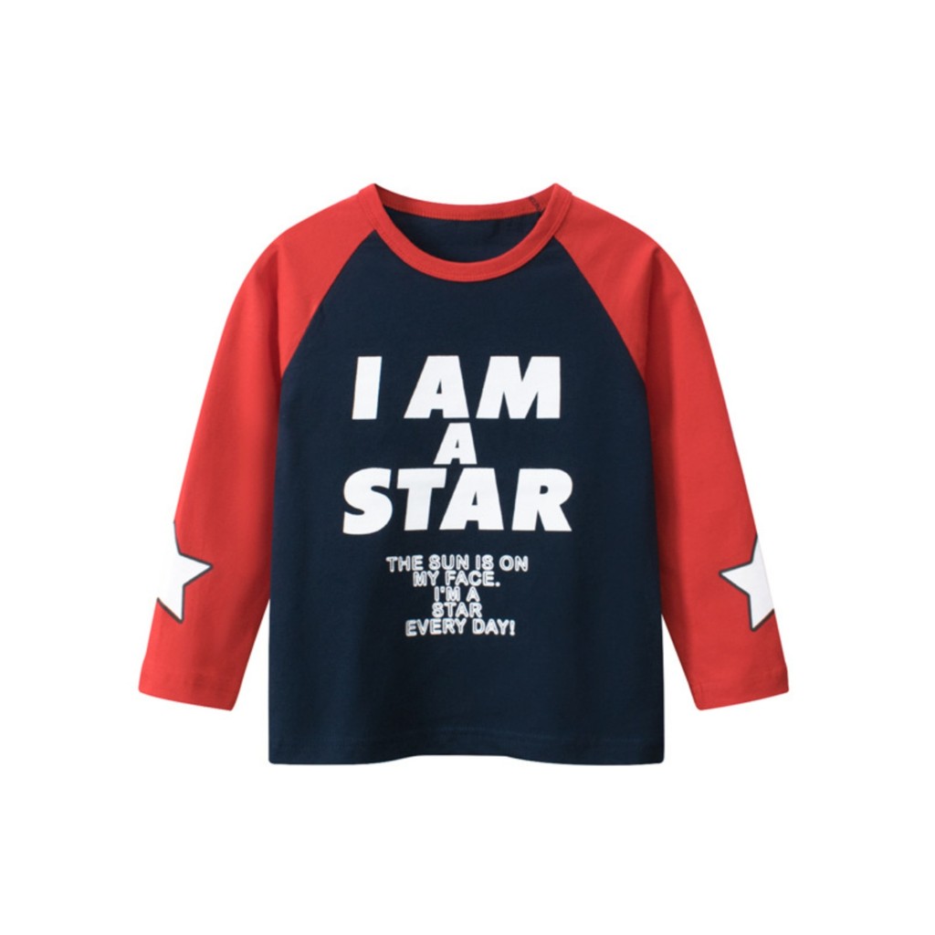 27 crianças marca puro algodão roupas infantis Raglan ombro manga comprida camiseta meninos comércio exterior carta Bott