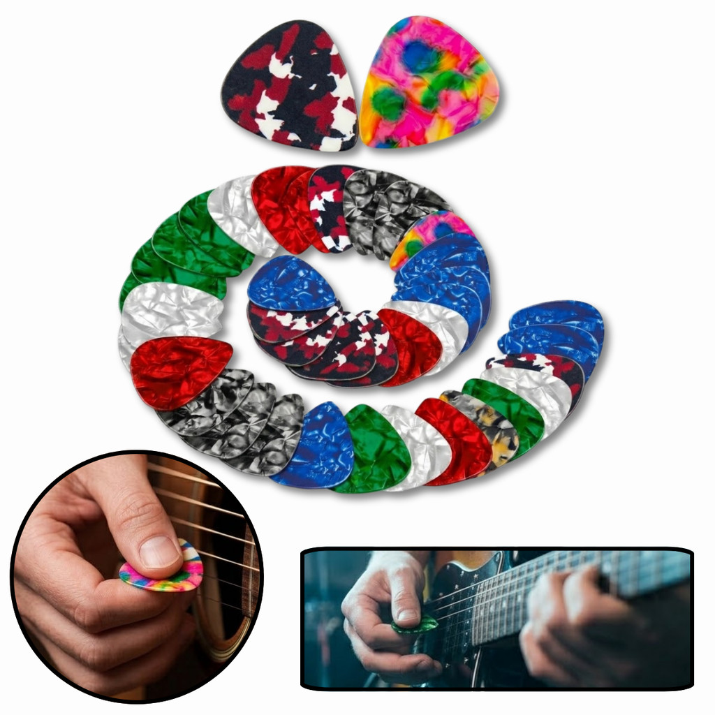 Kit 10 Palhetas Premium Celuloide para Guitarra Baixo Cavaco Ukulele Medidas a Escolher