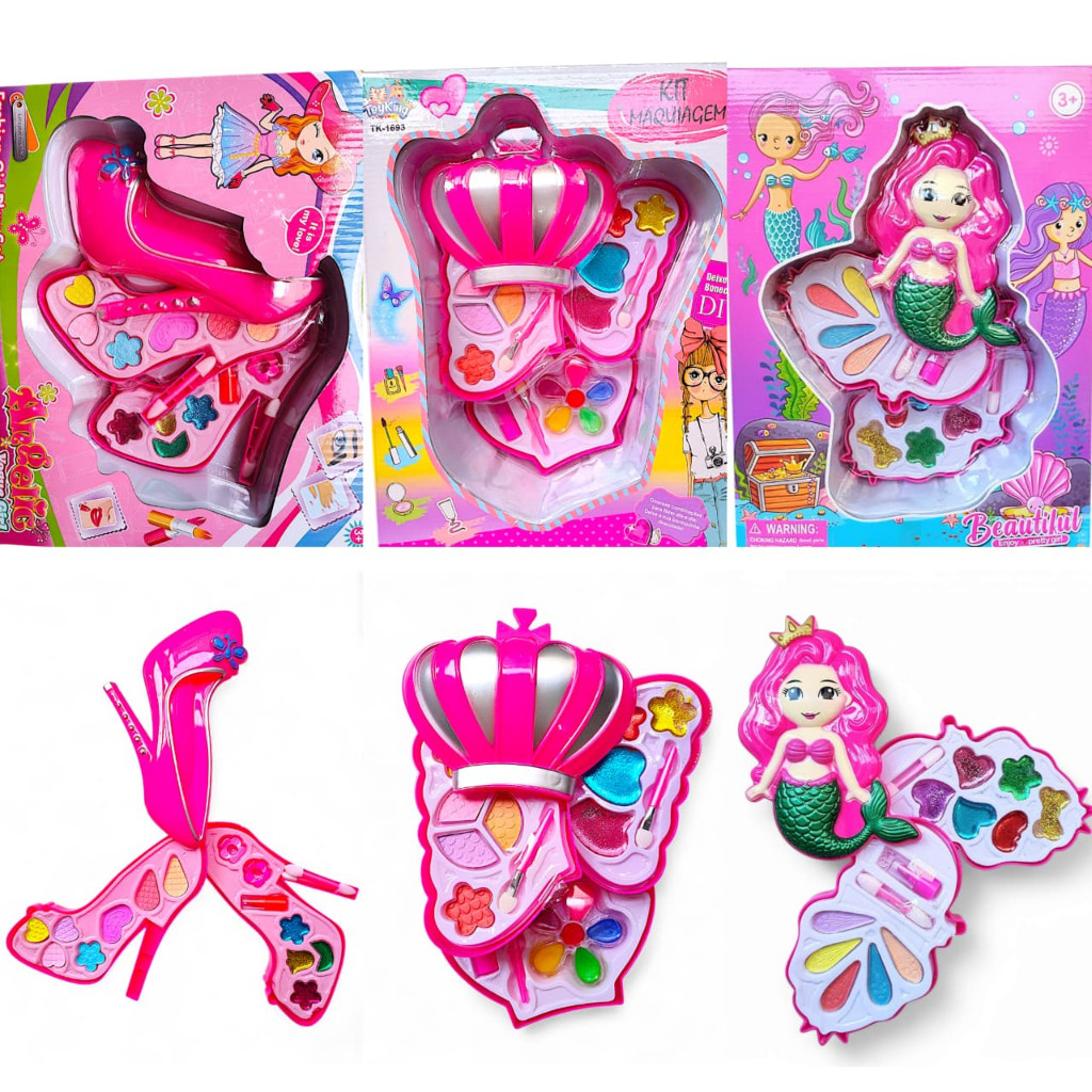 Kit Maquiagem Infantil Princesa Pincel Batom DIversas Cores.