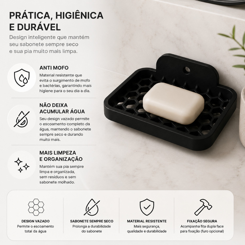 Saboneteira Porta Sabonete De Parede Decoraivas, Adesiva, Banheiro, Lavabo, Não Derrete Sabonete — imagem 2 de 2