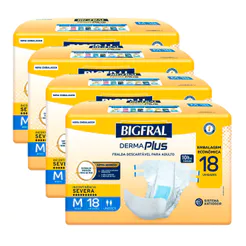 Kit 4 Fralda Bigfral Derma Plus Econômica M 18 Unidades