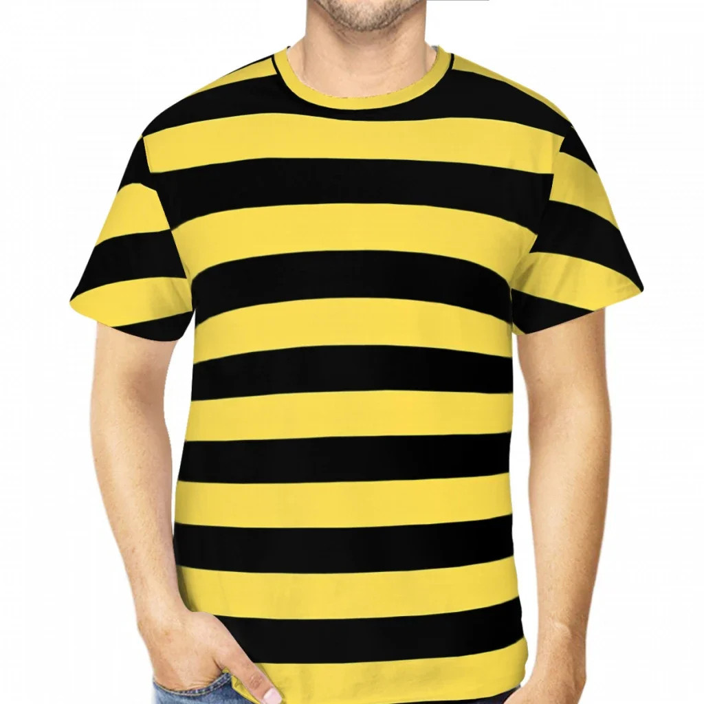 Preto Amarelo Listrado Abelha Camiseta Para Homens Mulheres Casual Tripulação Pescoço Manga Curta Engraçado Estética Str