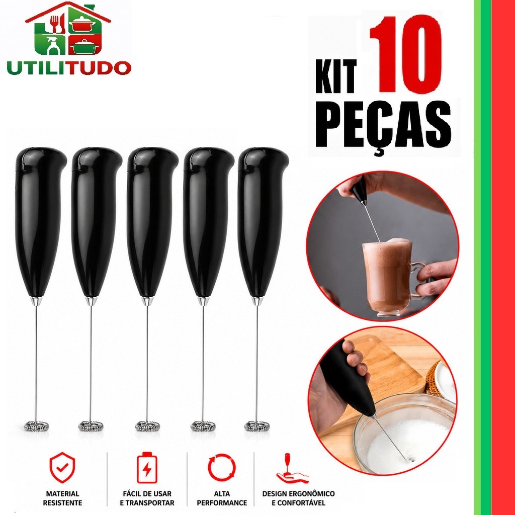 Kit 5/10 Mixer Portátil Misturador de Bebidas Elétrico, Mini Mixer Café Leite Suco Milkshakes Bate Ovos Cozinha