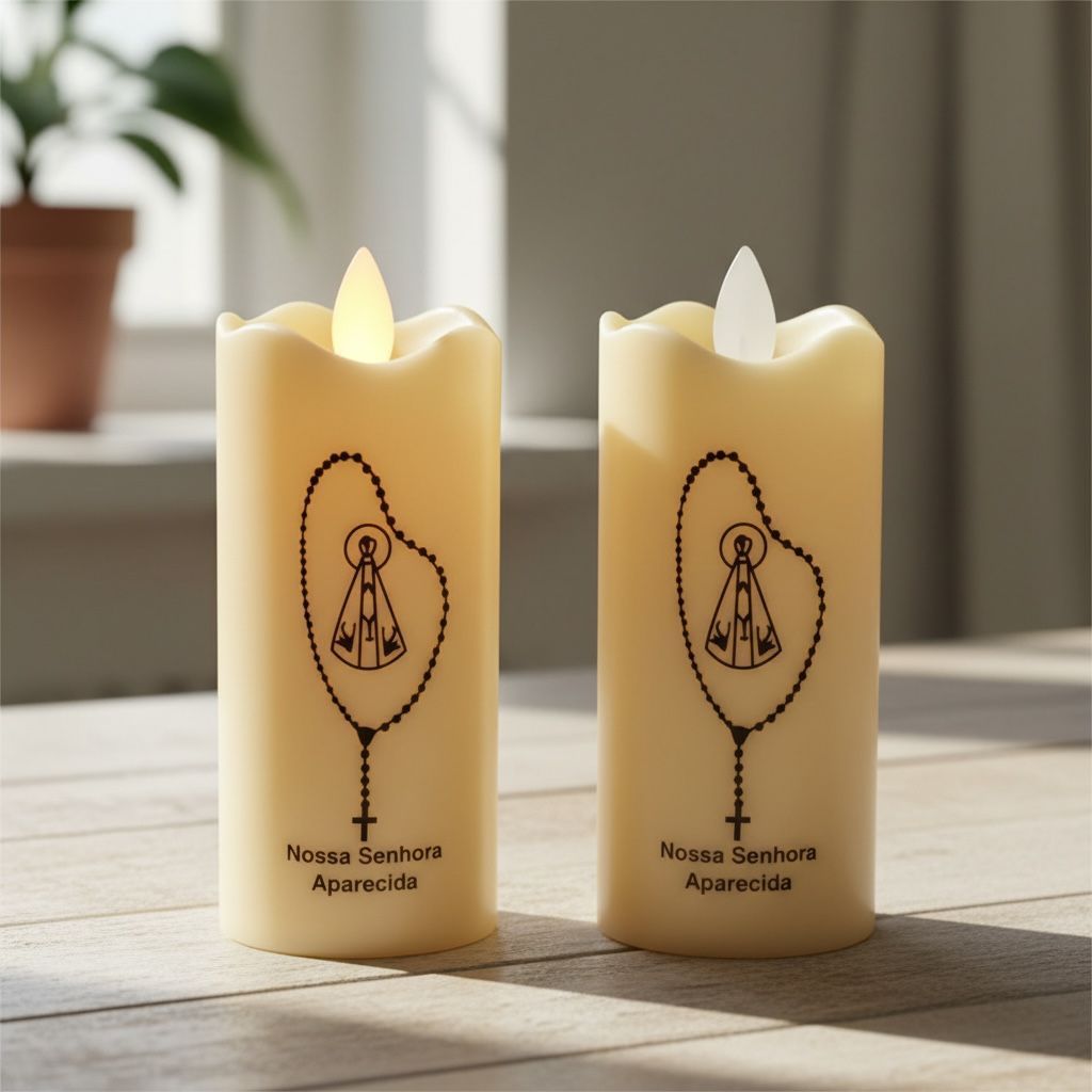 3 Velas Led Eletronica Nossa Senhora Aparecida Terço + Pilha AA