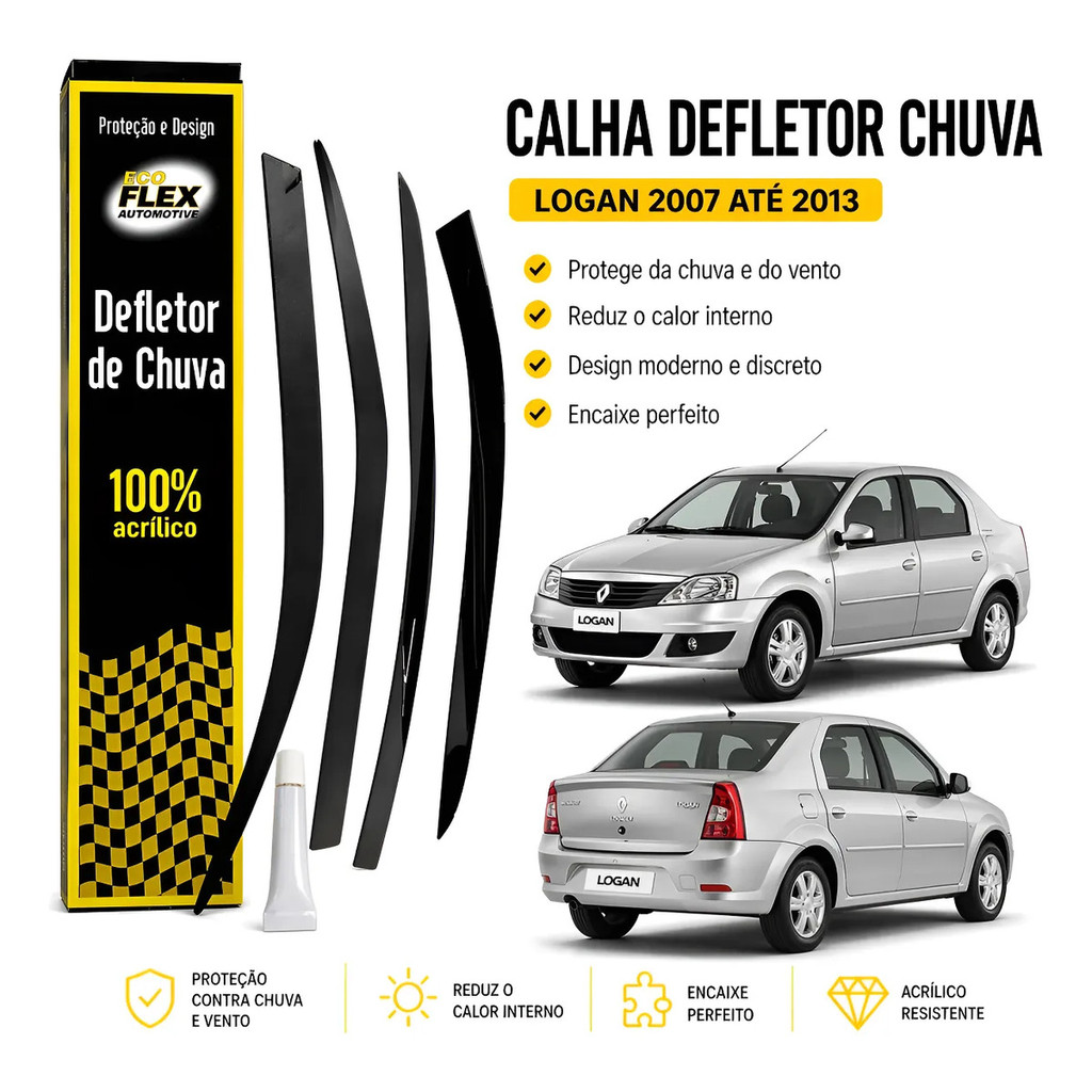 Calha Defletor Chuva 4 Portas Logan 2007 2008 2009 Até 2013