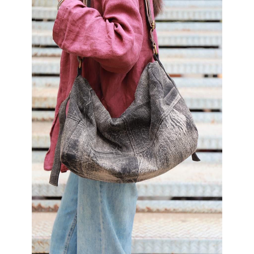 Bolsa jeans de grande capacidade, estilo preguiçoso, bolsa mensageiro retrô desgastada, moderna, exclusiva, bolsa de via