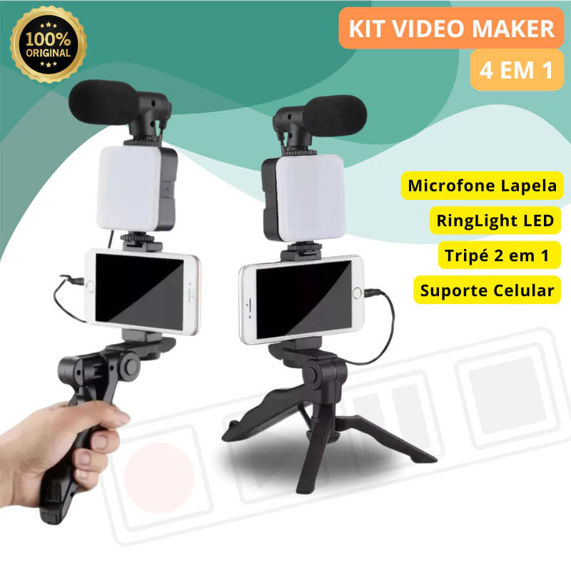 🎙️📱 Tripé Celular + Microfone Lapela + Controle Bluetooth Kit Multiuso Gravação Live