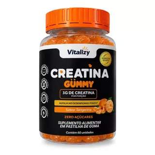 Creatina em Goma Gummy 3g Zero Açúcar 60 Gomas Sabor Tangerina Vitalizy