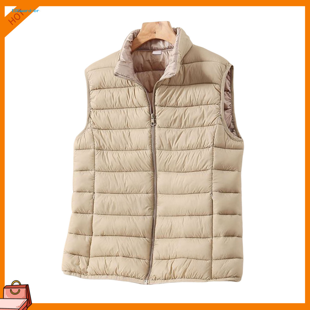 Women Puffer Vest Short Cotton Jacket Women’s Slim Fit Lightweight Quilted Zip-up Stand Collar Padded Down Coat Warm W