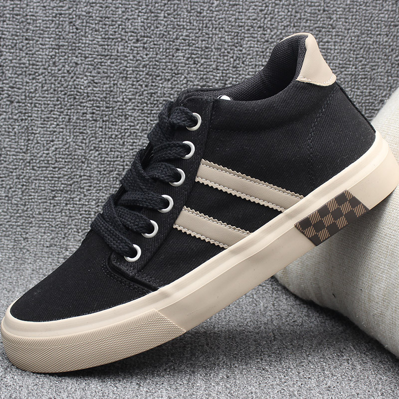 2024 outono novo estilo Mid-Top sapatos masculinos rendas preto sapatos de lona masculino Casual velho pequim sapatos de