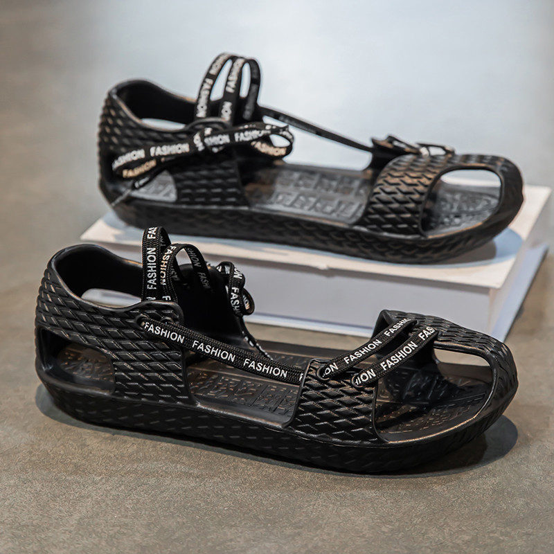 Sandálias pretas masculinas verão Wading exterior wear Casual esportes antiderrapante resistente ao desgaste adolescente