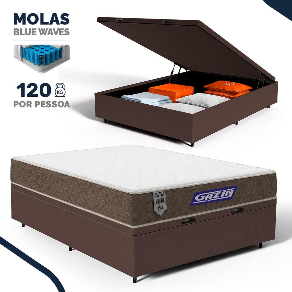 Cama Box Baú com Colchão Gazin de Molas Ensacadas One Face Air Light Casal 138cm