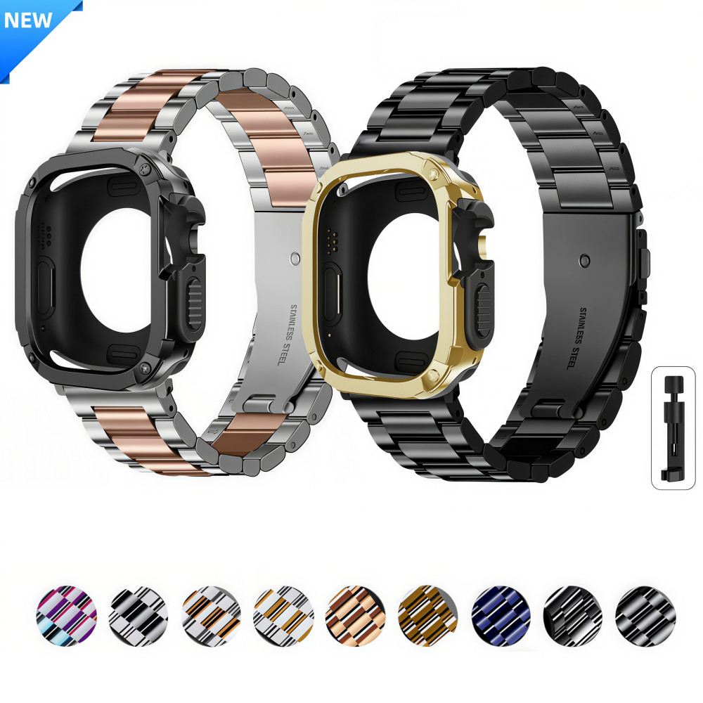 Kit Aço Inoxidável Pulseira+2 Em 1 Silicone Case Para Apple Watch 11 10 46mm 42m