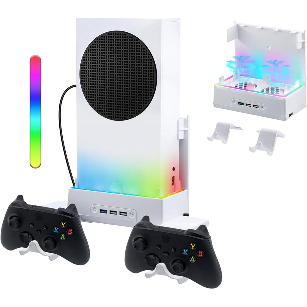 Suporte de Parede Mcbazel para Xbox Series S, Kit de Acessórios com Ventiladores Duplos de Resfriamento e Luz RGB, Supor