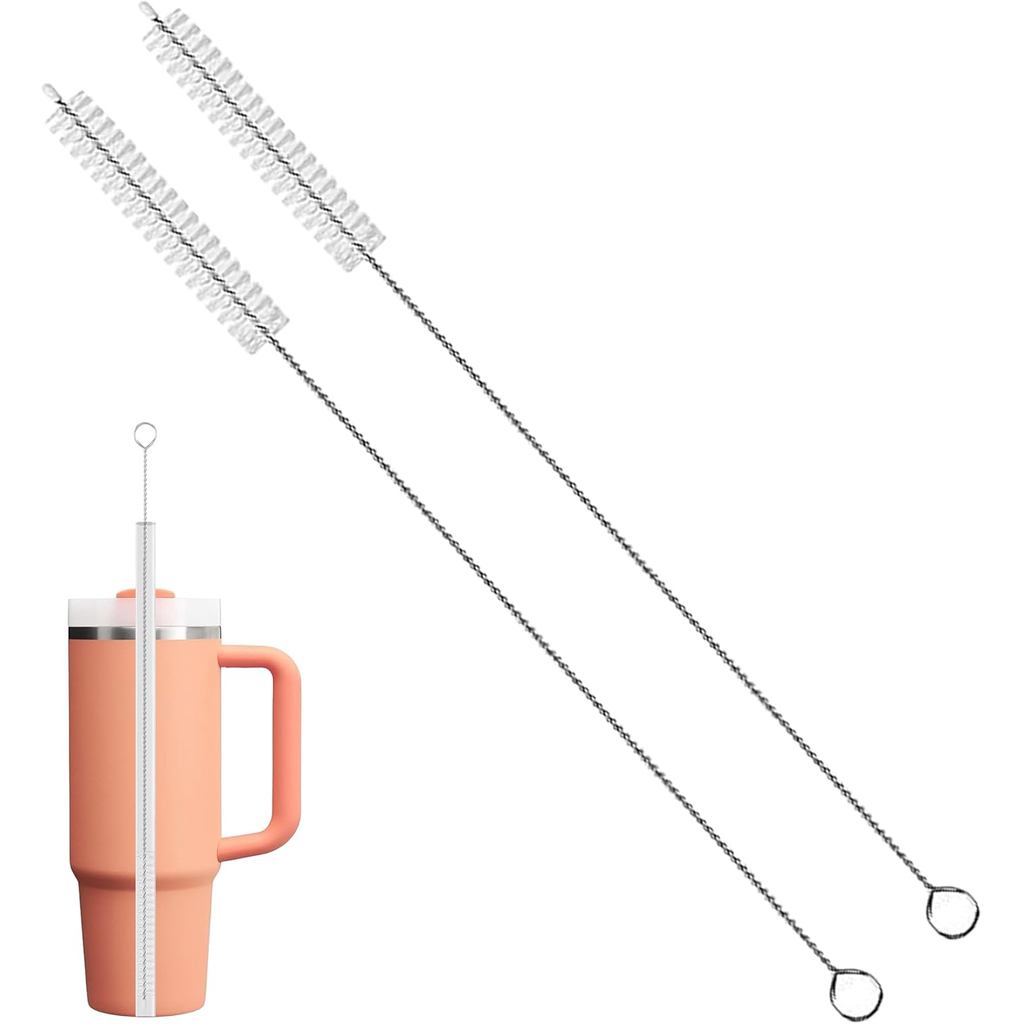 Conjunto de 2 Escovas de Limpeza para Canudos com Cerdas de Nylon PA6, Escova para Canudos de Copos, Teclados e Tubos, E