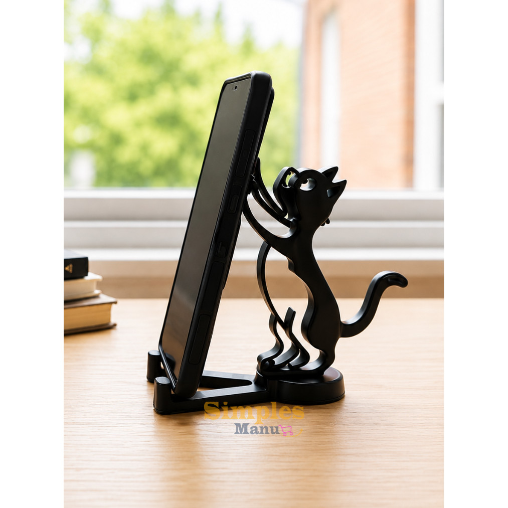 Suporte Celular Gatinho Impressão 3D PLA Base Mesa Apoio Smartphone Decoração Escritório Presente Fofo