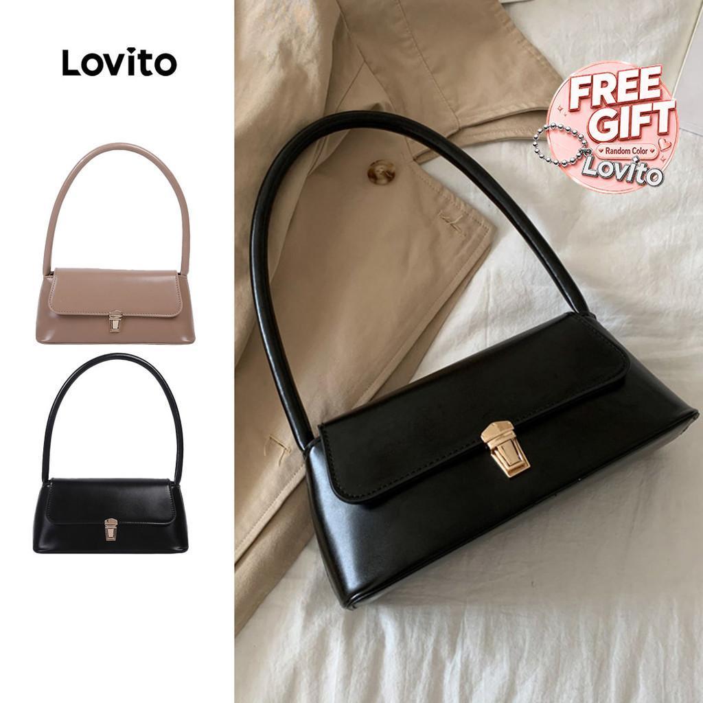 Lovito Elegante Bolsa de Ombro Pequena com Fivela Metálica Preta Bolsa de Ombro Pequena para Mulheres LFA113022