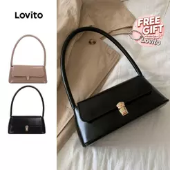 Lovito Elegante Bolsa de Ombro Pequena com Fivela Metálica Preta Bolsa de Ombro Pequena para Mulheres LFA113022