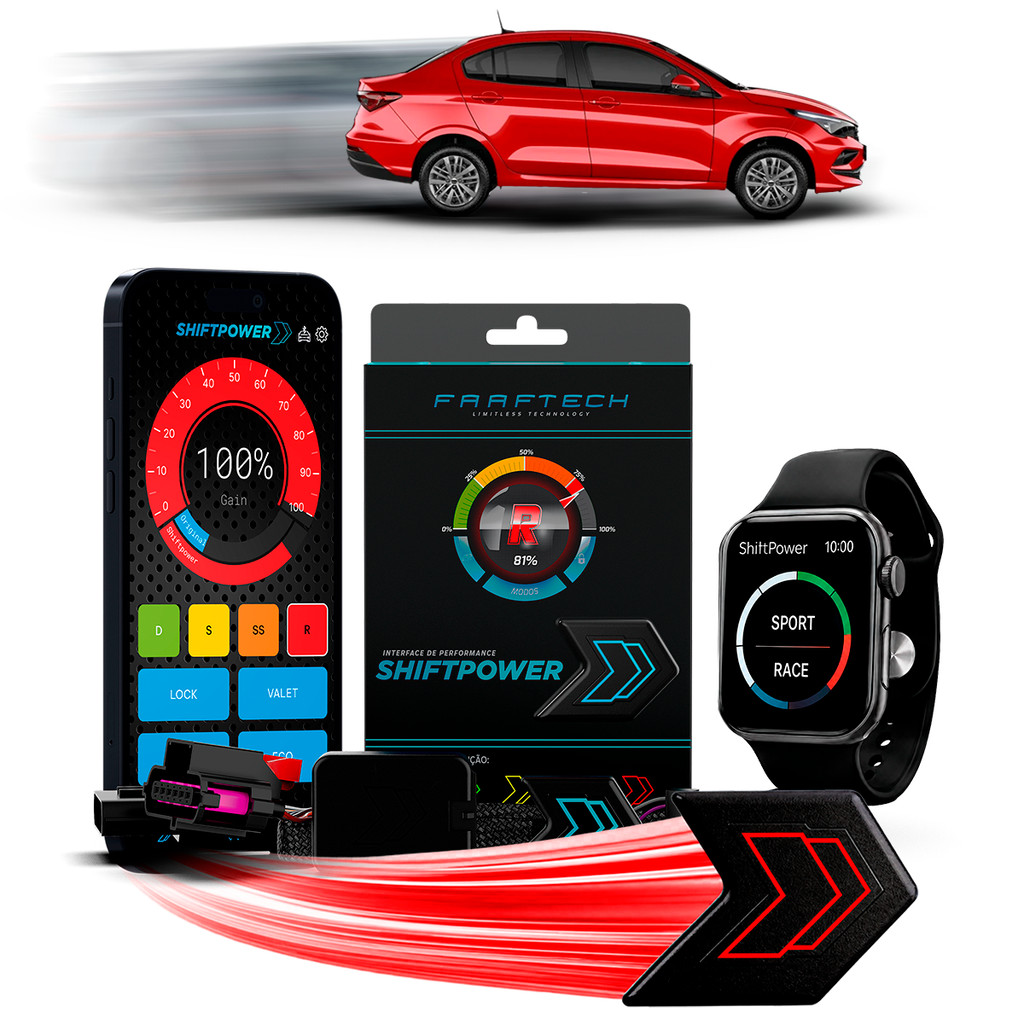 Shiftpower Acelerador Pedal Chip Cronos 2018 a 2026 FT-SP02+ Carplay e Android Auto Apple Watch App Bluetooth Faaftech