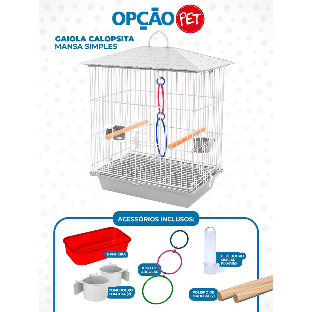 Gaiola luxo para calopsita, agapornis, ring neck dentre outras + ACESSÓRIO UM JOGO DE ARGOLA, BANH, BEB, Branco - OP