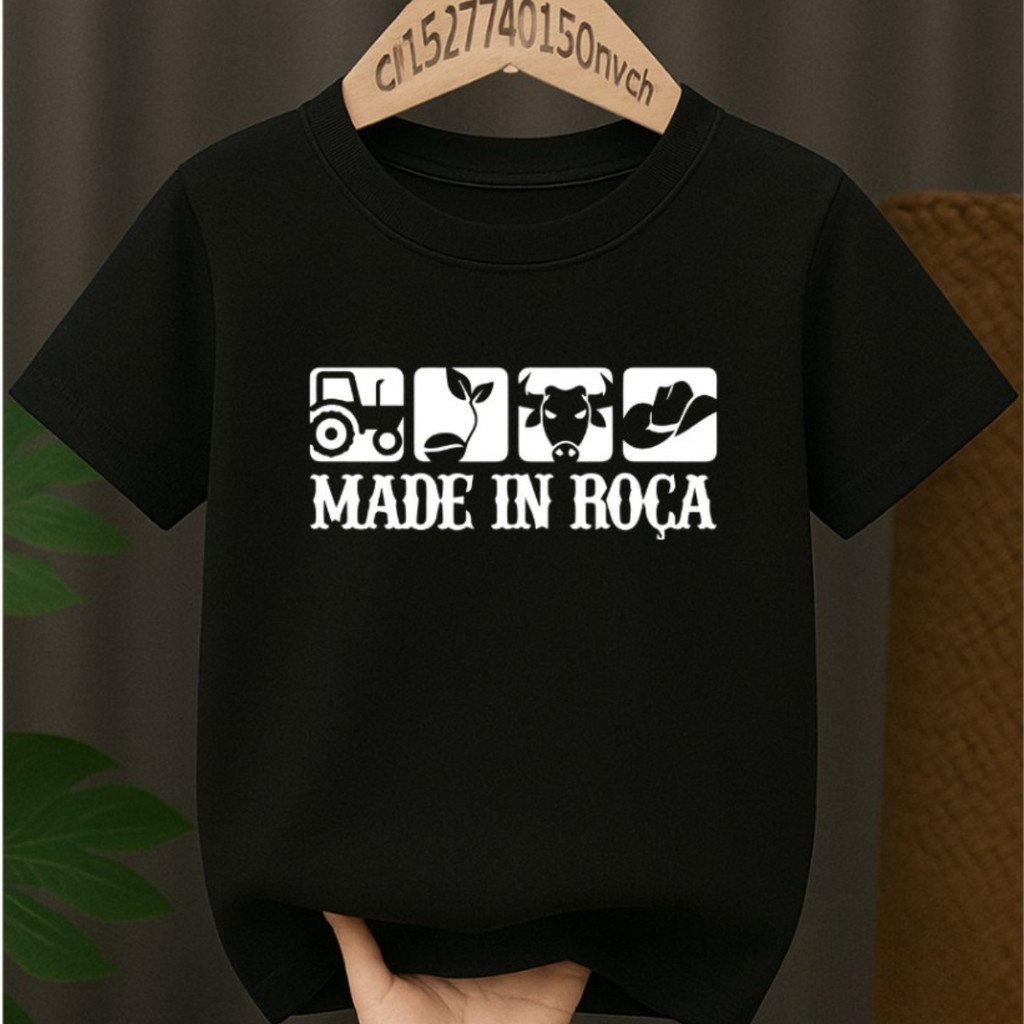 Camiseta Infantil Juvenil 100% Algodão Unissex Cavalgada Made In Roça Moda Country Agroboy Agro Girl