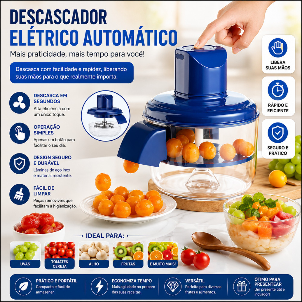 Descascador Elétrico Automático Multifuncional Processador De Alimentos Portátil Com Lâminas Inox