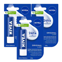 Kit 3 Hidratante Labial Nivea Original Care 4,8g