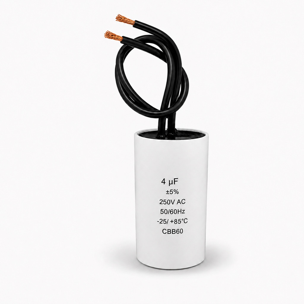 Capacitor Permanente 4uF 250V 1,5+2,5 2 Fios Para Ventilador Fraco E Exaustor