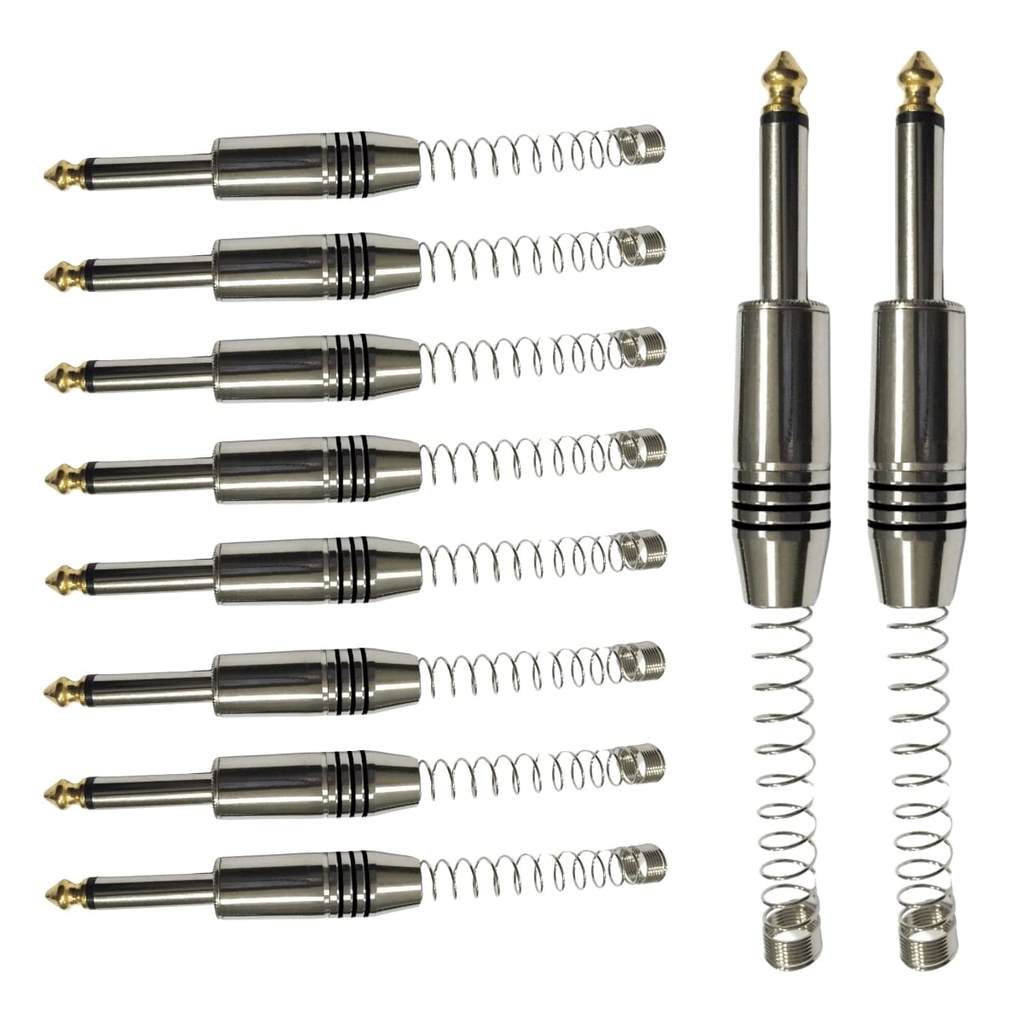Conector P10 Macho Linha Mono Com Mola Espacada E Ponta Gold Storm 10 Unidades
