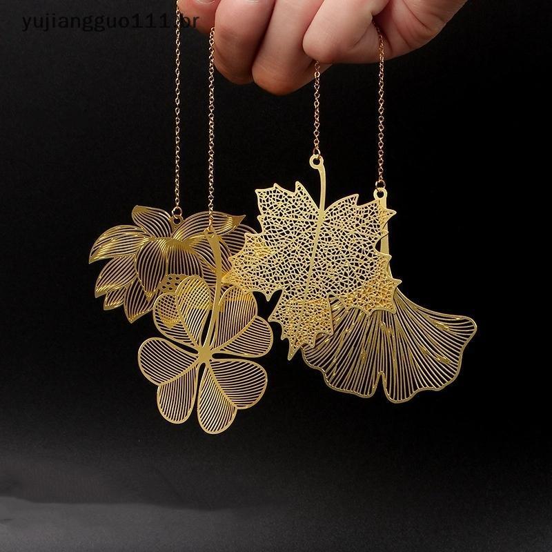 # Novo Estilo Chinês Papelaria Retro Marcadores De Metal Oco Ginkgo Biloba le Folha Lotus Veia Marcas De Livro Presentes