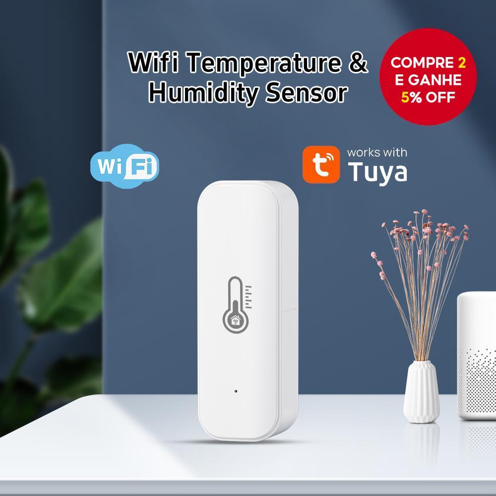 Novo Sensor de Temperatura e Umidade WiFi Tuya, Sensor de Umidade Interna com Bateria, Monitoramento de Aplicativo,