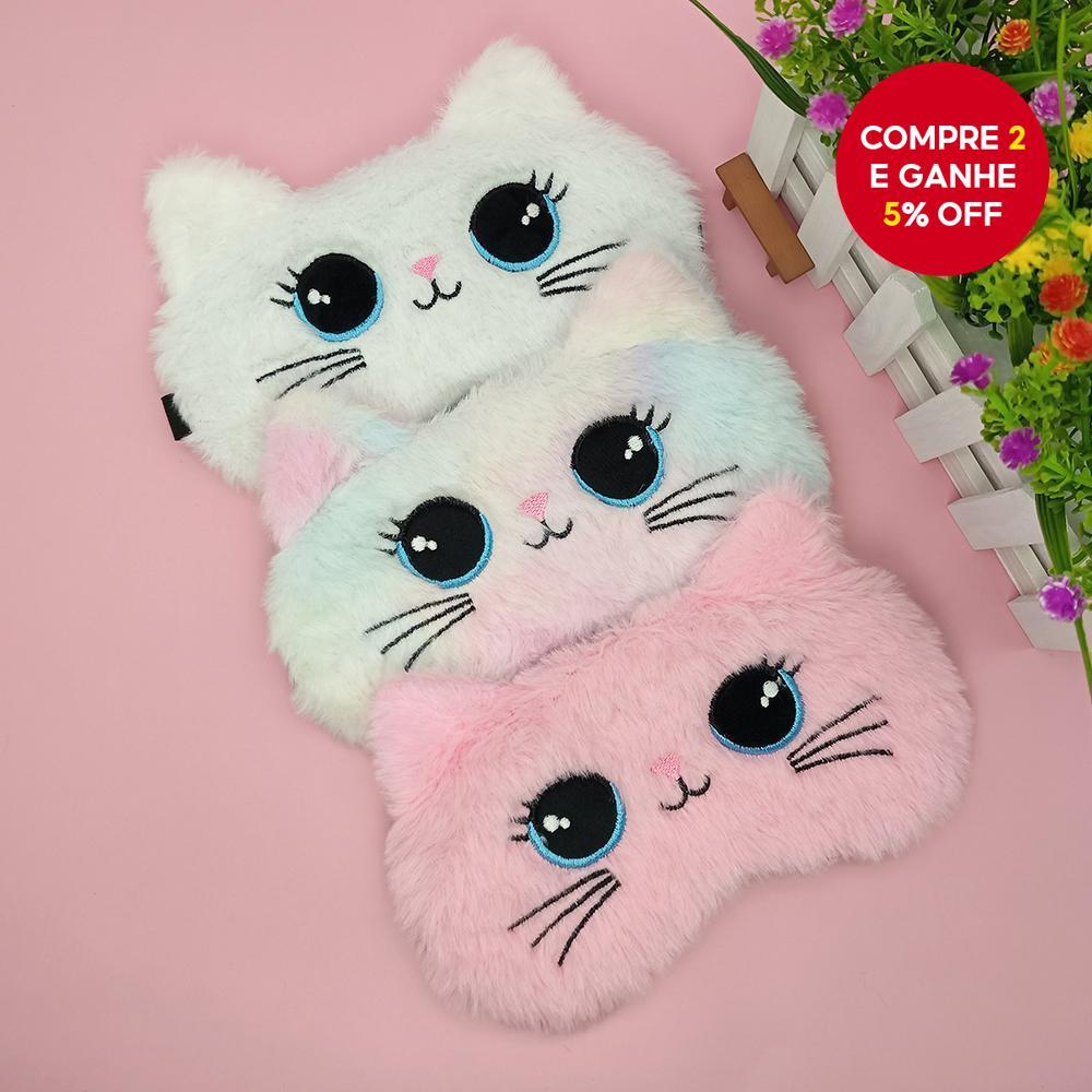 Máscara De Olho De Gato 3D De Pelúcia Fofa-Venda Blackout De Cor Arco-Íris Para Dormir Mulheres E Meninas ​