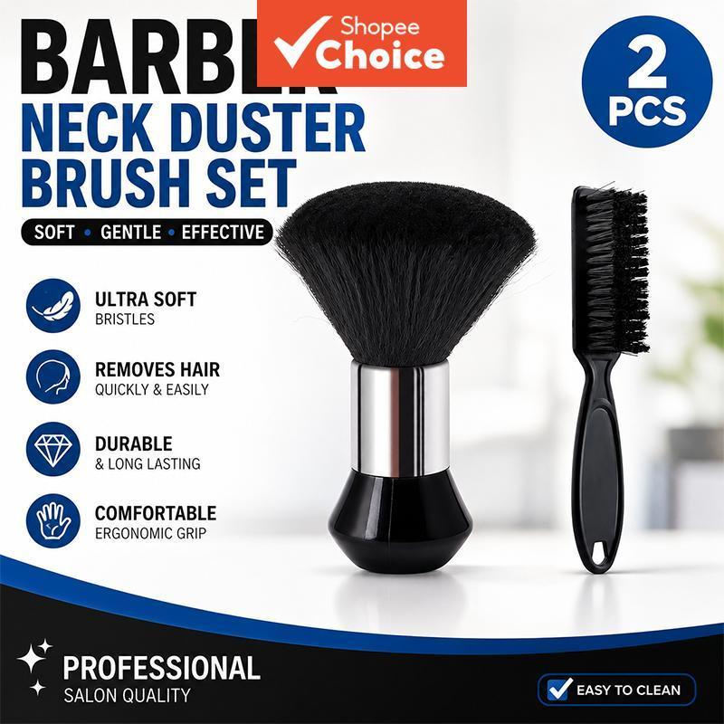 Conjunto de 2 escovas para barbeiro, espanador de pescoço + escova de limpeza de ferramentas, essenciais de salão para