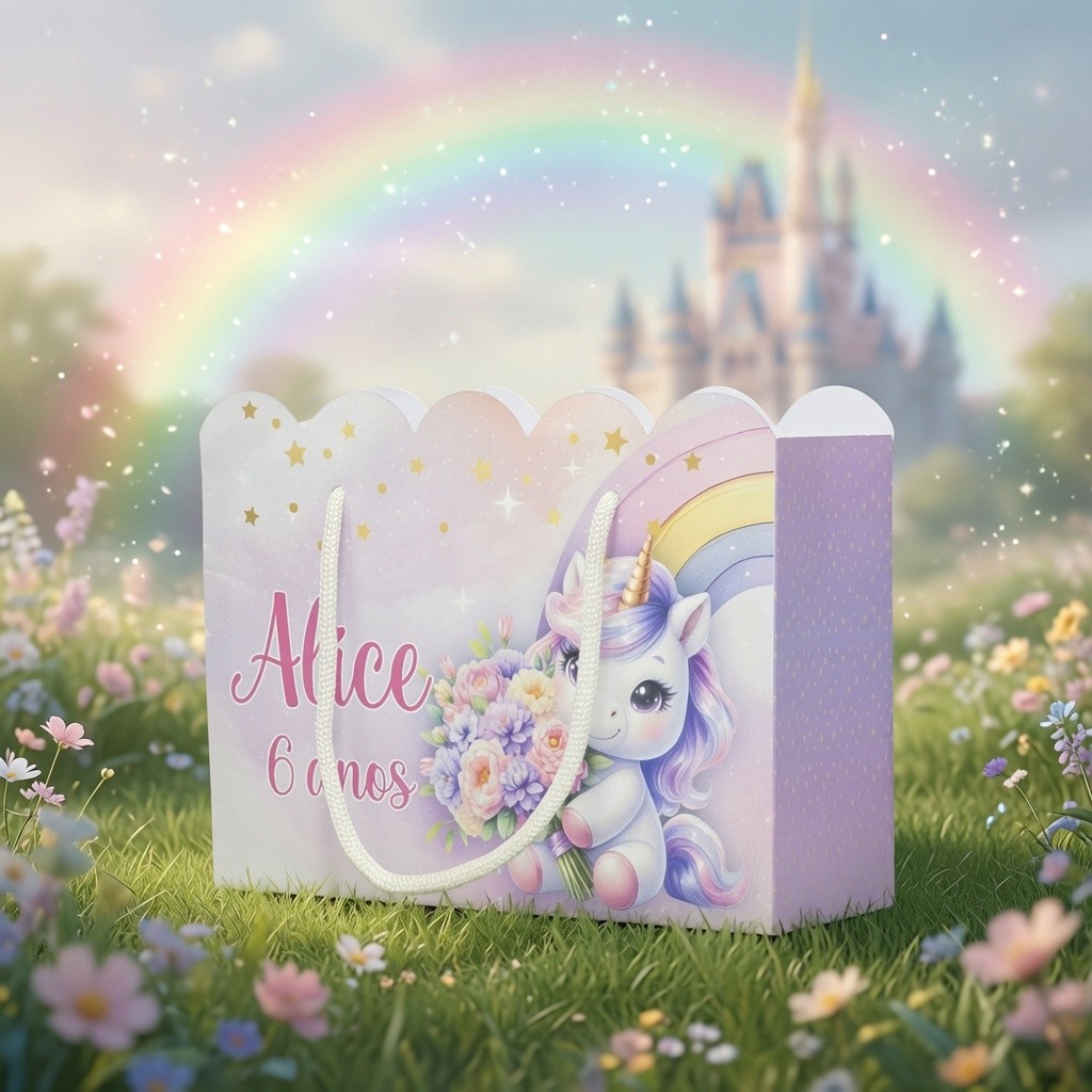 Kit Sacolinha Personalizada Unicórnio Cute Pegue e Monte Lembrancinha Festa de Aniversário