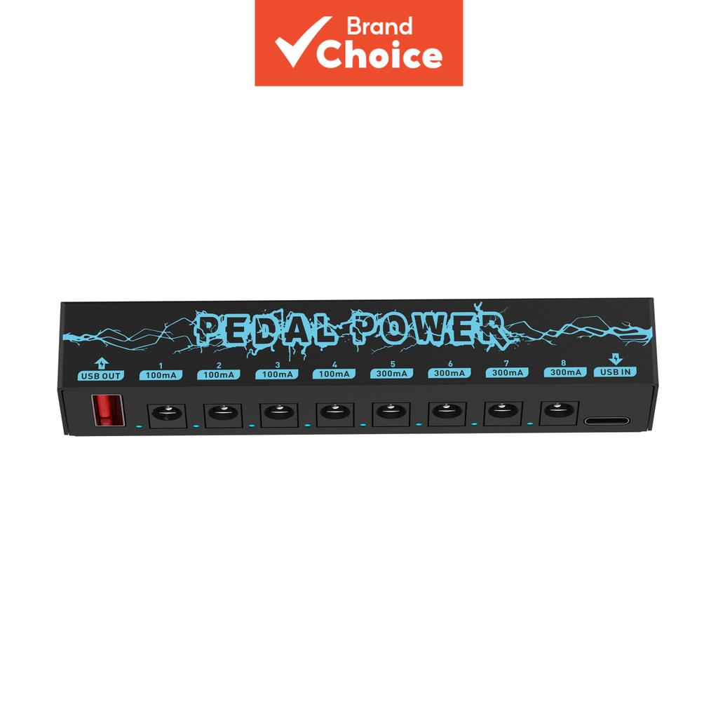 Fonte de alimentação isolada para pedal de guitarra 9V com 8 saídas, entrada Tipo-C/USB, proteção contra curto-circuito