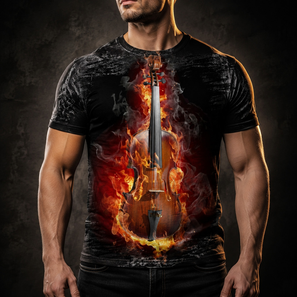 Camiseta Violino Fogo Instrumento Musical - Zuur 02