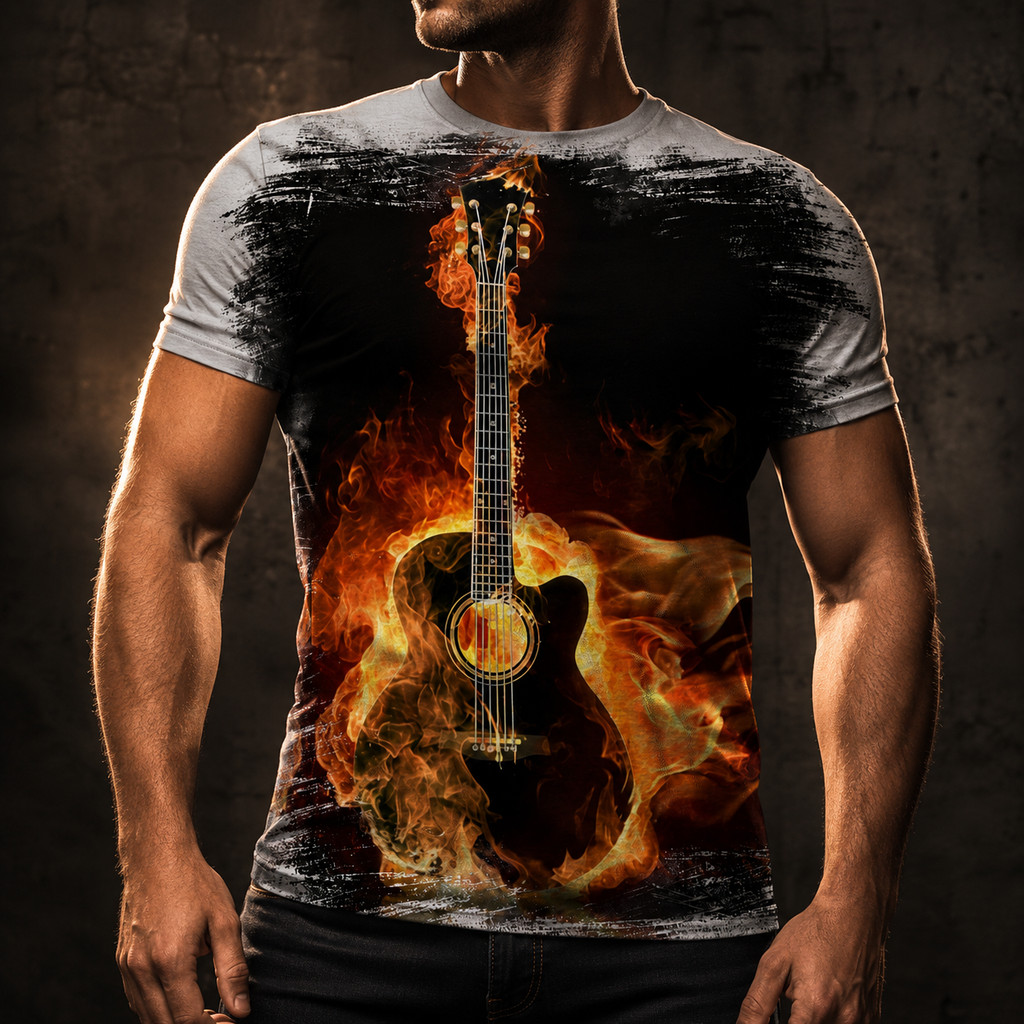 Camiseta violão fogo instrumento musical - Decora 06