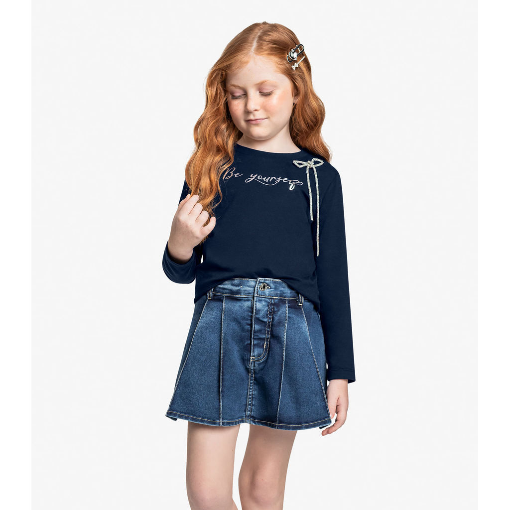 Conjunto Blusa Com Shorts Saia Jeans Trick Nick Azul