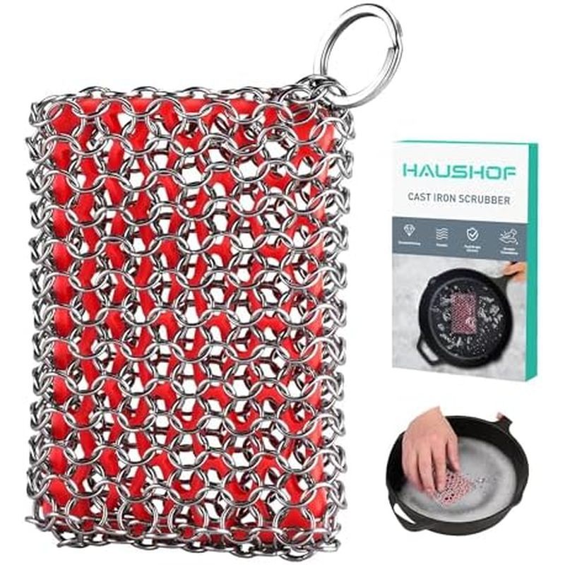 Purificador De Ferro Fundido HAUSHOF , Cota De Malha Com Núcleo De Silicone , Esponja De Limpeza Premium Para Frigideira
