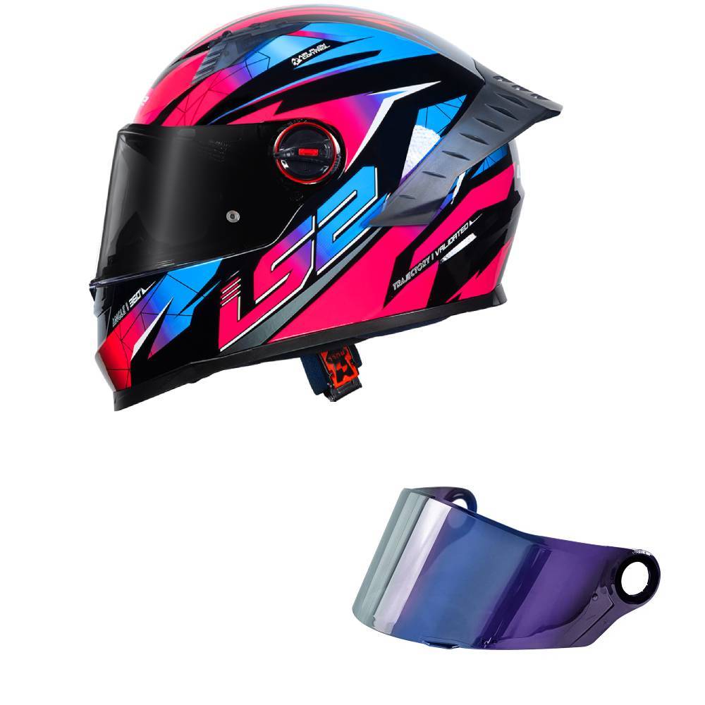 Capacete LS2 FF358 Pro Airline Azul e Roxo Mais Viseira Camaleão
