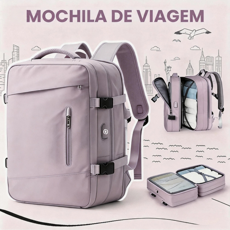 Mochila Viagem Feminina Multifuncional Reforçada Impermeável Expansível para Trilha Esportiva