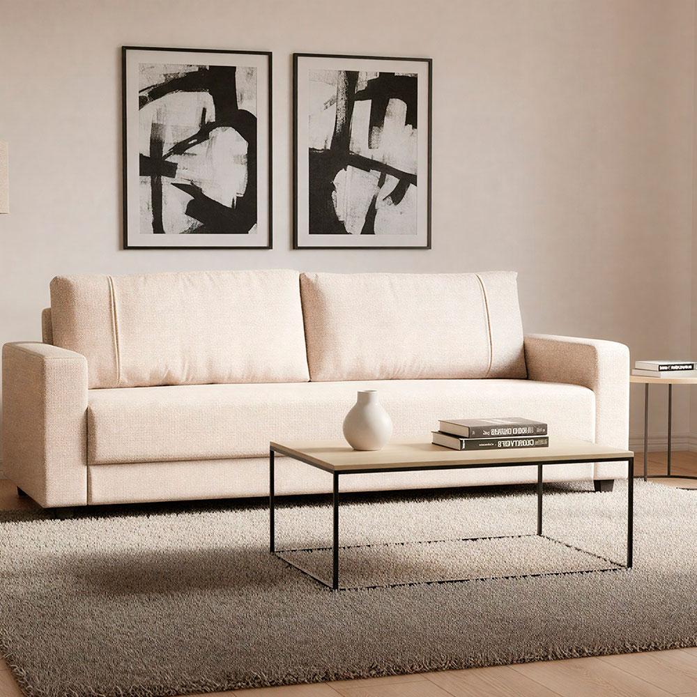 Sofá 3 Lugares Herval Clean Linho Bege, 200 cm