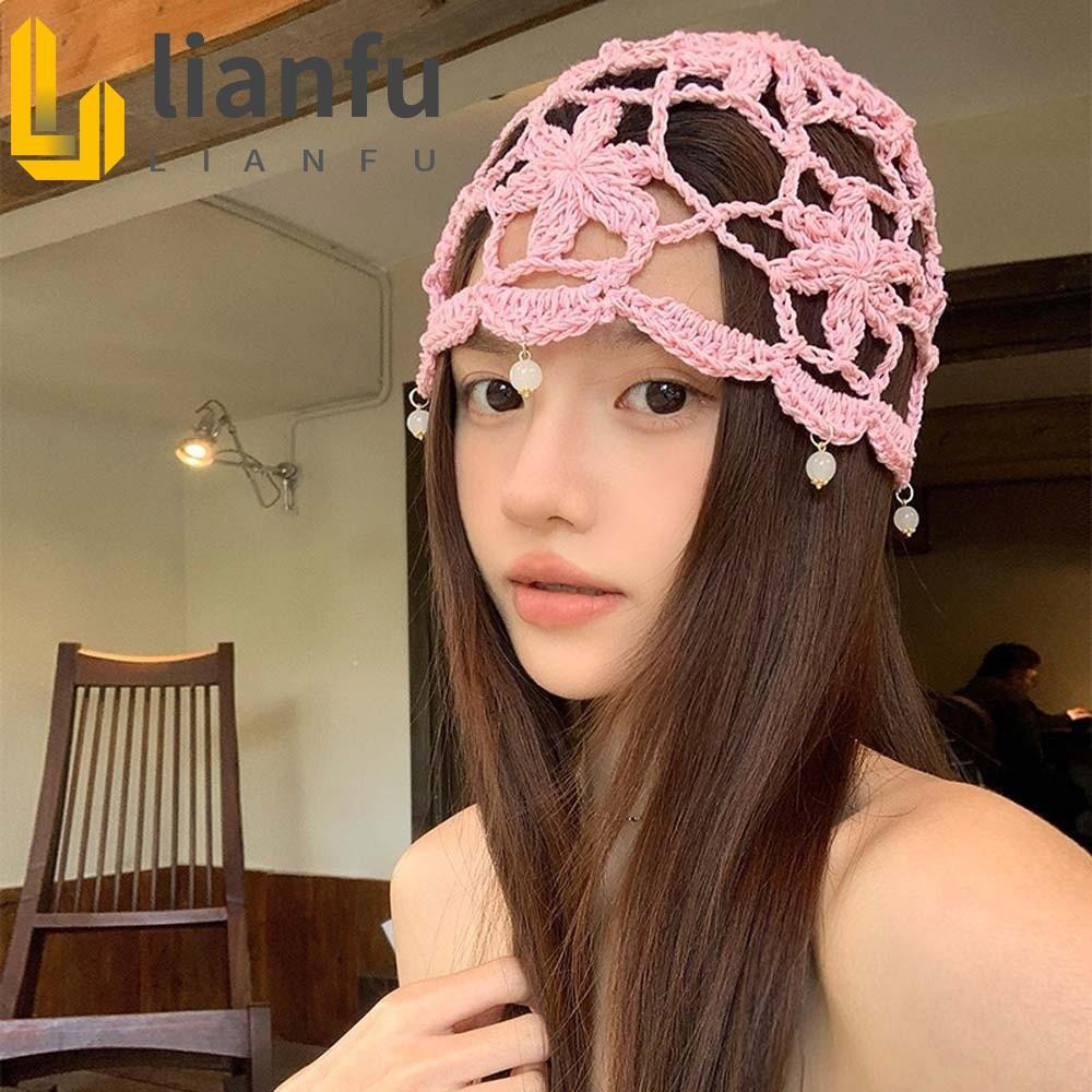 Chapéu De Malha De Flor De Crochê LIANFU , Gorro Vazado Estilo Boêmio Fino , Boné Tecido Feito À Mão