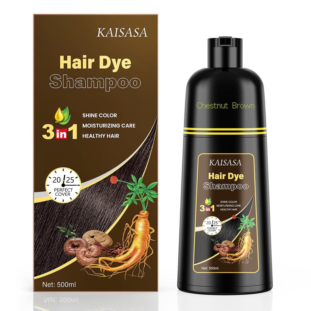 Shampoo Tintura de Cabelo KAISASA 3 em 1, Shampoo Colorante para Mulheres e Homens, Tintura para Cobrir Cabelos Brancos,