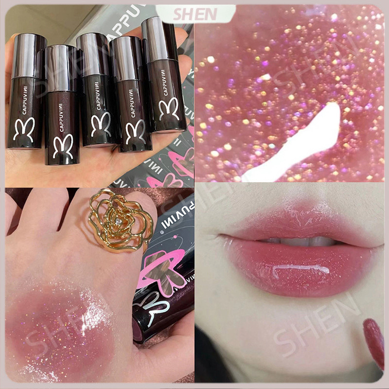 CAPPUVINI tubo preto brilho labial caprichoso planeta leite chá cor brilho labial hidratante hidratante óleo labial desb