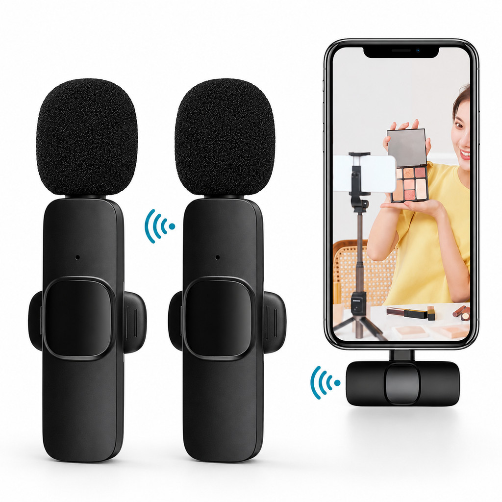 Microfone de Lapela Sem Fio K35 para iPhone e Type-C Vlog Podcast Gravação Profissional