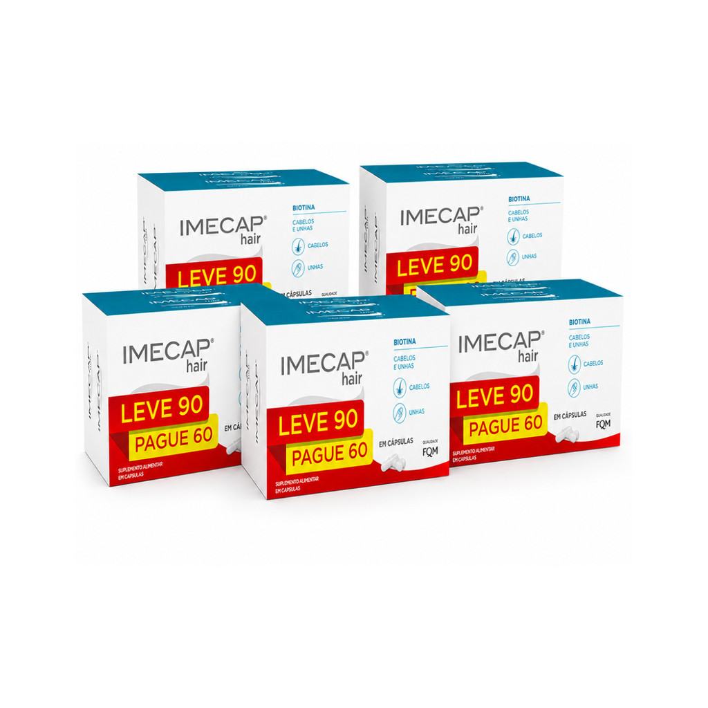 Kit 5 Imecap Hair Biotina Crescimento de Cabelos e Unhas Restauração Leve 450 Pague 300