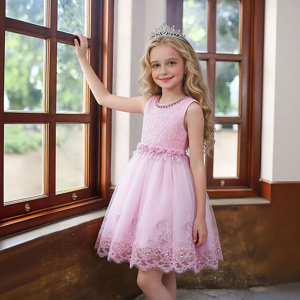 Vestido Princesa Infantil de Tule Bordado – Vestido de Festa para Casamento e Daminha