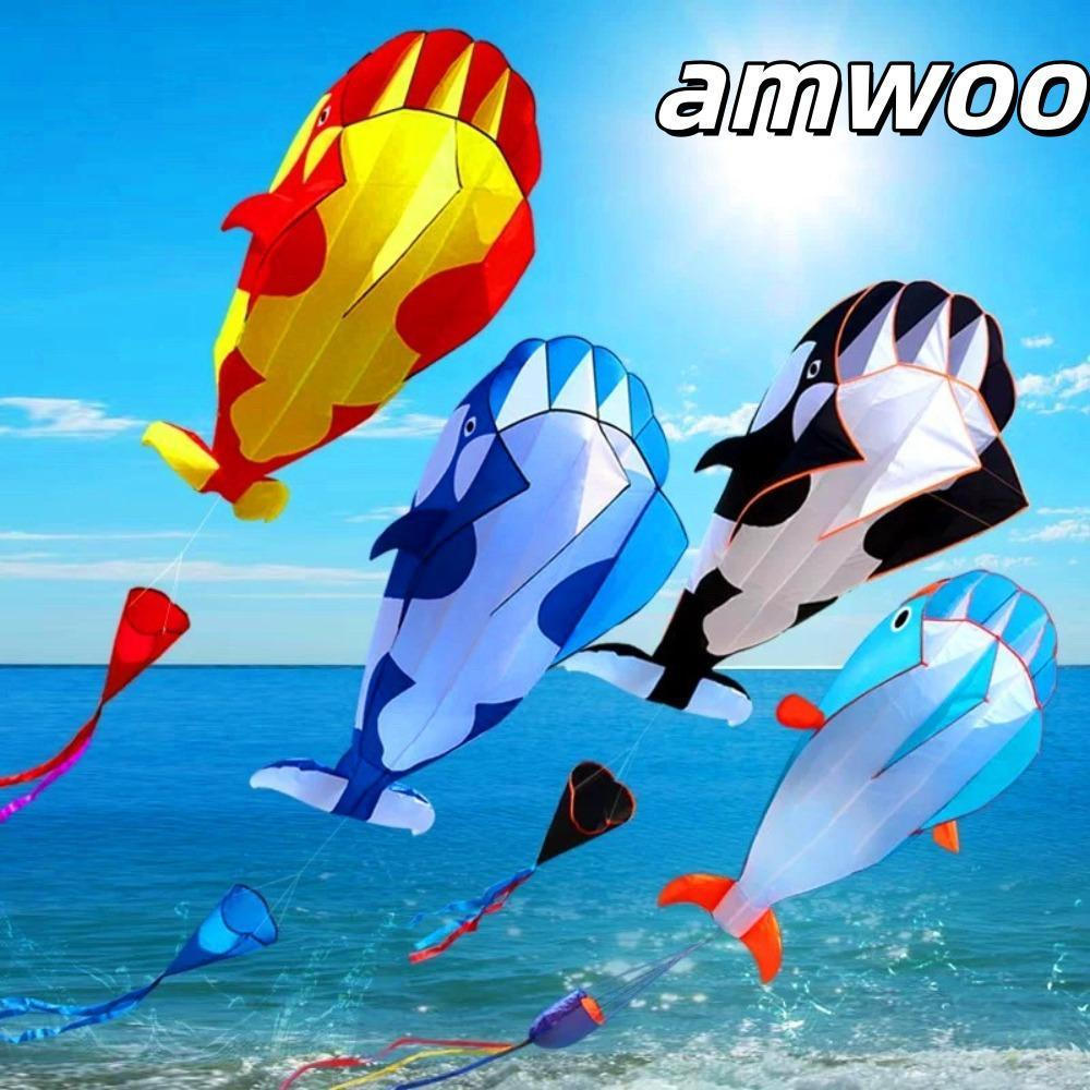 AMWOO Kite Grande Baleia/Golfinho , Pipa Macia De Linha Única De Cauda Longa , Brinquedo Voador De Plástico Ripstop Fáci